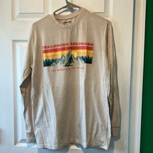 Telluride Colorado Graphic Long Sleeve Tee - Beige with Sunset Print large